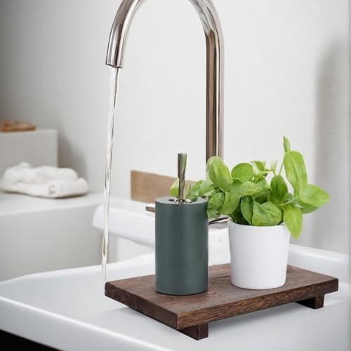 (9x6 Inch,Brown) Wood Riser Soap Tray, Rustic Wood Pedestal Stand Tray Farmhouse Kitchen Counter Decor Bathroom Soap Dish Holder for Sink,Vanity,Plant,Bottles, Candles Display - style: 9x6 wooden riser
