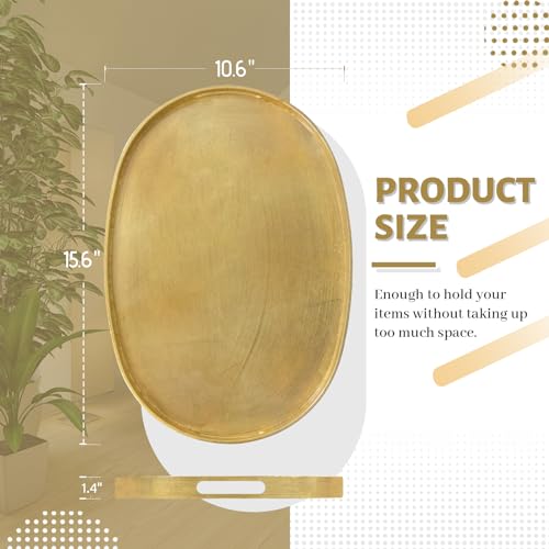 MAONAME Gold Decorative Tray with Handles, Foil Serving Tray for Ottoman, Oval Coffee Table Trays for Living Room, Bathroom, 15.6" L x 10.6" W x 1.4" H - size: 15.6" x 10.6" x 1.4"