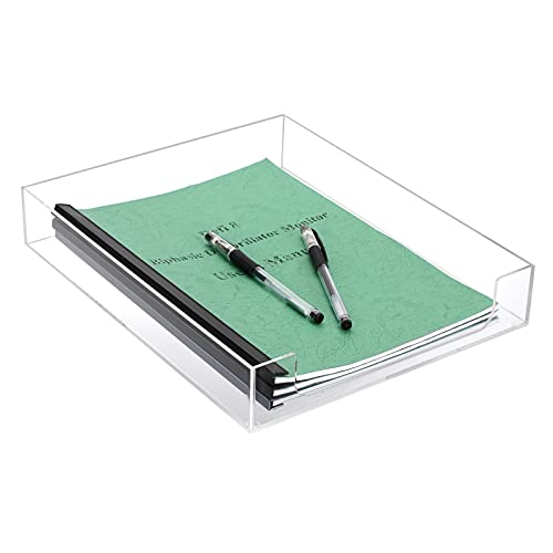 BTSKY 1 Pack Multipurpose A4 File Tray Clear Acrylic Desk Tray Organizer Elegant Letter Size Desk Documents Trays Magazine Files Storage Basket Organizer Bin for Office Cosmetics Bathroom