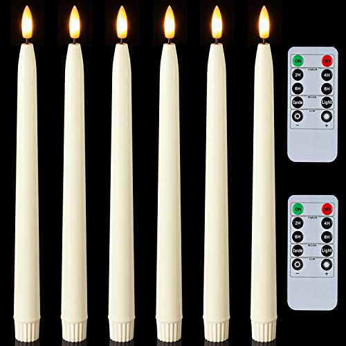 Homemory 11 inches Waxy Flameless Taper Candles with Remote Timer Dimmer, 6 Pcs Battery Operated Taper Candles with Flickering Flame, Ivory LED Candlesticks for Wedding, Christmas Indoor Decoration - style: Traditional - Ivory 11"