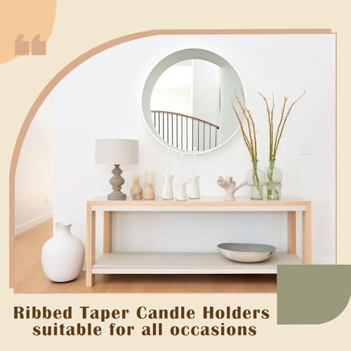 Honeydak Set of 3 Ceramic Taper Candle Holder Cream White Candlestick Holder Fluted Candle Stick Stand Boho Nordic Modern Decorative Table Centerpiece Wedding Home Dinner Party Housewarming Gift