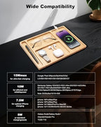 Valet Tray, Built-in Wireless Charger, Nightstand Organizer, Bamboo Desk Bedside Caddy Organizer Tray for Men, EDC Catchall Trays for Keys, Watch, Phone, Jewelry