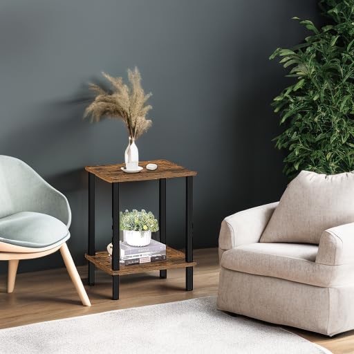 TUTOTAK End Table, Side Table, Nightstand, 2-Tier Storage Shelf, Sofa Side Table for Small Space, Living Room, Bed Room Brown and Black TB01BB034 - color: Brown and Black
