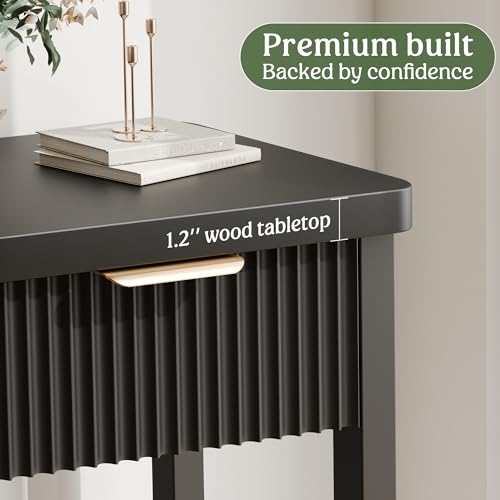 Lulive 51" Fluted Console Table for Entryway, Entryway Table with 3 Wooden Drawers, Farmhouse Behind Sofa Table for Living Room, Hallway, Couch, Foyer - color: Black