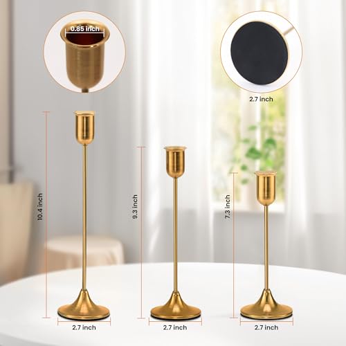 6 Pcs Brass Gold Candle Holders Set, Candelabra Tall Candle Stand, Metal Taper Candlestick Holders for Dining, Table Centerpieces & Vintage Home Decor– Housewarming Gift, Mantel Decor - color: Gold (6 Pcs)