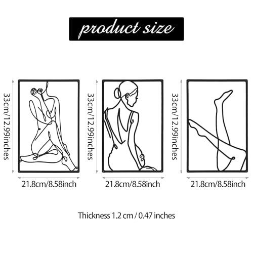 CHENGU 3 Pieces Metal Minimalist Abstract Woman Wall Art Line Drawing Wall Art Decor Single Line Female Home Hanging for Kitchen Bathroom Living Room - style: Leg Style