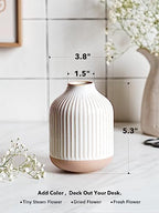 Boho Farmhouse Small Ceramic Vase for Pampas Grass & Flowers - 5.3 Inch Rustic White Vase, Centerpiece for Eucalyptus, Tiny Stems & Bouquets with Embossed Lines - style: Lines