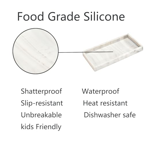 DNC Silicone Bathroom Vanity Tray for Counter, 11.8" Kitchen Sink Soap Tray for Dish Holder Dispenser Countertop Toilet Tank Decor Organizer - color: Marble-like Silicone, size: 11.8" x 5" x 0.7"