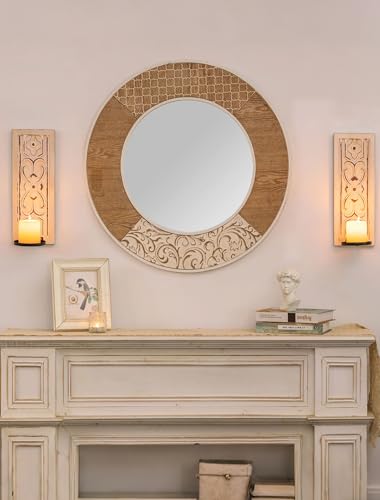 Rustic Candle Sconces Wall Decor Set of 2 - White Farmhouse Art Distressed Thickened Candles Shelf for Bathroom Bedroom Fireplace - Wood Wall Candle Holders for Pillar Candles Plants - color: Distressed White