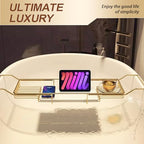 BVL Bathtub Tray Stainless Steel with Marble Base Gold Bathtub Tray with White Marble Base Adjustable & Rustproof Bath Caddy for Spa, Relaxation, Bath Bombs - color: Gold