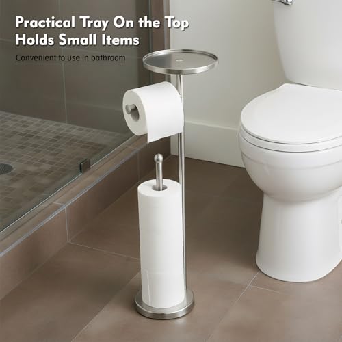 Toilet Paper Holder with Shelf, Tissue Roll Holder Stand with Storage Space for Holding Extra 4 Toilet Paper Rolls, Stainless Steel Rustproof Freestanding (Brushed Nickel) - color: Brushed Nickel