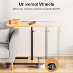 Adjustable TV Tray Table - 360° Rotating C Shaped End Side Table Sofa Couch Bed Table with Wheels for Eating Living Room Laptop - color: Oak