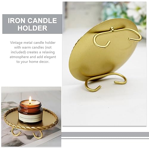 Homoyoyo 2pcs Gold Candle Holders Decorative Candlesticks Iron Pillar Plate Candle Pedestal Candle Stand Table Centerpiece for Led Wax Candles Wedding Dinner Tables - size: 10X3.5CM
