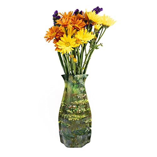 MODGY Collapsible and Expandable Flower Vase Plastic Decorative Modern Centerpieces Dining Table Decor Living Room Bathroom Wedding Office, Claude Monet Waterlilies - style: Waterlilies