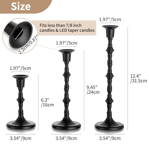 Nuptio Black Candle Holder for Candlestick: Set of 3 Gothic Taper Candle Stick Holders - Tall Metal Candleholders for Halloween Christmas Fireplace Dining Room Table Centerpieces - color: Black, size: 1 set/ 3 pcs