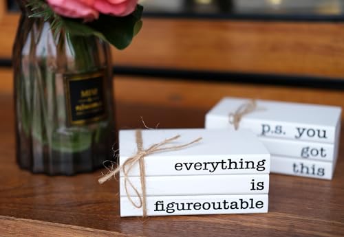 Farmhouse Motivational Wooden Office Desk Decor, Cute Decorative Books for Shelf Decoration, Inspirational Gifts for Women Men - Everything is Figureoutable Sign - color: Figureoutable