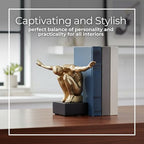 Resin Book Ends Decorative Bookends – Book Holder for Shelf Decor and Office Decor, Office Shelf Decor and Book Lovers Gifts, Art-Inspired Sculpture Home Decor Accent – 11", Gold & Black