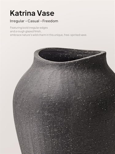 Ceramic Vase - Large 11.8 Inch Tall Floor Vase for Centerpieces, Farmhouse Flower Vases, Rustic Minimalist Home Decor for Living Room, Enterway, Wedding (Sandstone Dark Gray) - color: Sandstone Dark Gray, size: 11.8 Inch