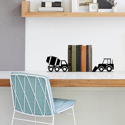 Construction Truck Decorative Bookends for Boys Room - Durable and Cute Design, Perfect for Nursery and Kids' Book Ends（Black Bulldozer） - color: Black Bulldozer