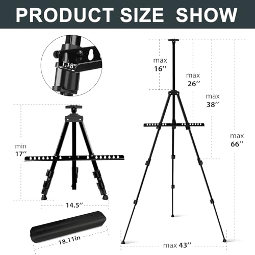 AROIC 4 Pack Art Painting Display Easel Stands,Portable Adjustable Aluminum Metal Tripod Artist Canvases Height from17 to 66 Inch Extra Sturdy forTable-Top/Floor Painting. Black with 4 Storage Bag - style: 4P
