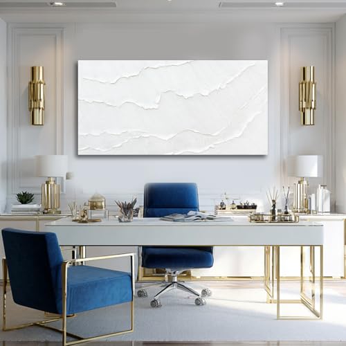 WINKAILIN White Abstract Textured Wall Art Modern 24x48 inch Canvas Ocean Wave Artwork Minimalist Hand-drawn Painting Contemporary White Posters Print for Living Room Bedroom Office Décor - color: White, size: 48"L x 24"W