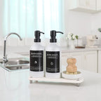 [Luxury] Kitchen Soap Dispenser Set - 16OZ White Glass Bottle, Stainless Steel Pump, Instant Dry Tray, Waterproof Labels, Non-Slip Silicone Pad, and Dish Brush | Upgrade for Your Kitchen and Bathroom - color: White Bottle + Black Pump
