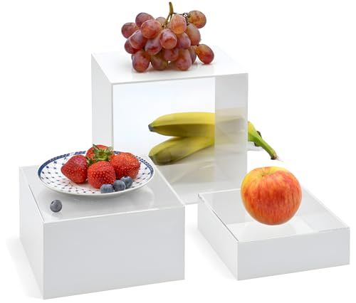 Red Co. Set of 3 Glossy White / Clear Top Acrylic Cube Display Nesting Risers with Hollow Bottoms - color: White / Clear, size: 6",7",8" - 1 pack