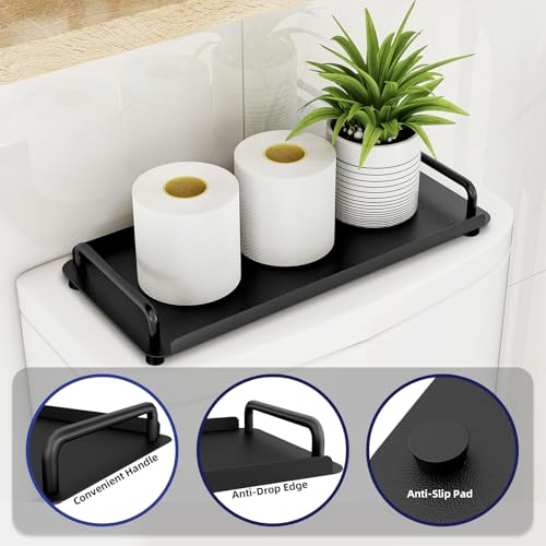 Gypie Toilet Paper Basket, Tank Tray with Handle, Bathroom Counter Storage Tray for Kitchen (Black) - color: Black
