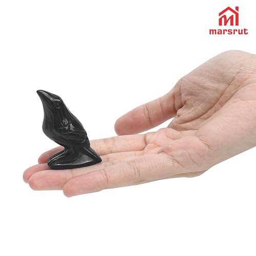 2Pcs Raven Statue Figurine, Black Crow Decor Sculpture, 2 Inch Natural Stone Creative Bird Ornament, Obsidian Crystal Stone Lucky Healing Guardian Animal Pocket Figure for Office Home Decoration Women