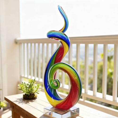 Handmade Glass Sculpture, Luxury Home Decor Art Object, Unique Decorative Tabletop Figurine for Living Room, Coffee Table, Mantel, Showroom – Modern Artistic Centerpiece (Rainbow Helix) - color: Rainbow Helix