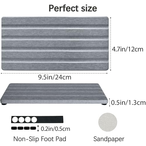 Diatomite Soap Dish, Water Absorbing Stone Tray, Kitchen Sink Organizer, Fast Drying Counter Holder (Grey, 9.5" x 4.7"/24 x 12cm) - color: Gray, size: 9.5" x 4.7" (24 x 12cm)