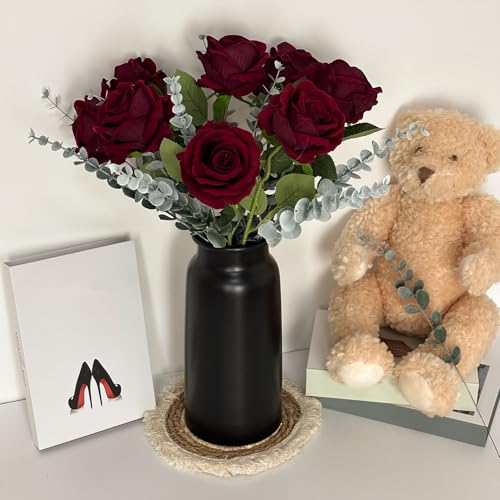 Matt Black 10.67" Metal Cylinder Flower/Plants Vase for Office Desk Book/Bathroom Shelf, Vintage Retro Decor Aesthetic for Entry Coffee Table, Halloween Bookshelf Housewarming Decoration Centerpieces - color: Matte Black