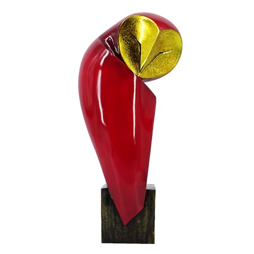Mid-Century Modern 15 Inch Resin Owl Sculpture - Handmade Vintage Home Decor Statue for Bookshelves, Office Desk, Mantel & Collector Display (red) - color: Red