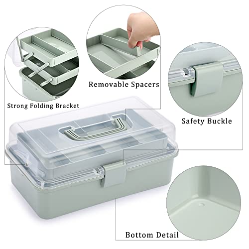 BTSKY 3-Layer Plastic Dividing Storage Box Craft Organizer and Storage with Adjustable Spacers Portable Handled Art Supply Organizer Multipurpose Home Utility Box for Medicine Sewing(Haze Green) - color: Haze Green