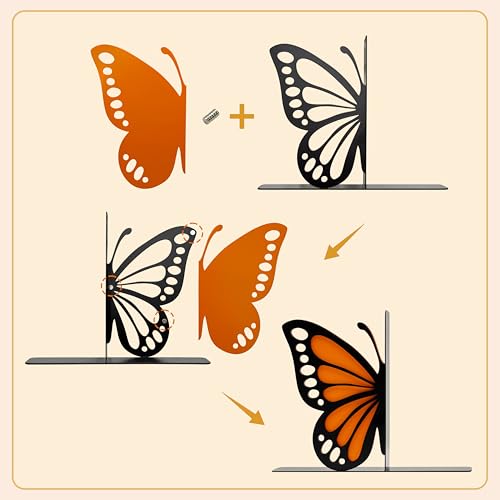 Butterfly Bookends - Decorative and Durable Bow Bookends for Home and Office, Unique and Cute Design