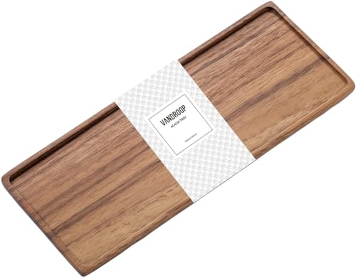 Vandroop Mini Wooden Serving Platter, Small Wood Serving Tray for Tea/Coffee (Acacia Wood, M) - size: 11.8" x 4.6" x 0.6"