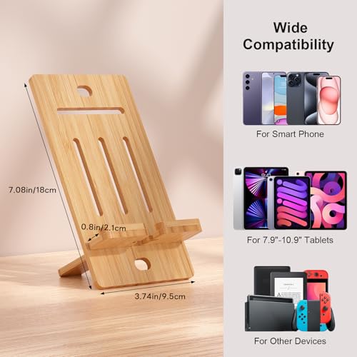 Pezin & Hulin Wooden Bamboo Cell Phone Stand, Wood Charging Dock Holder, Portable Desktop Phone Rack, Compatible with Mobile Phone and Tablet -Slim Version - color: Stand (Phone) Slim