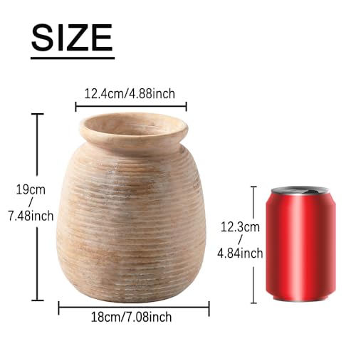 Ceramic Flowers Rustic Vase, Neutral Pottery Farmhouse Vases Home Decor, 7.48" Terracotta Pampas Decorative Vase for Table Entryway Mantel Bookshelf Bedroon Bathroom Living Room - color: 7.5“ H - Yellow