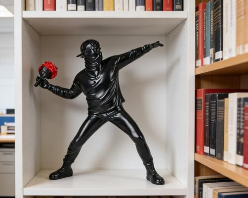 Banksy Flower Thrower Sculpture, 8.5 inch Black Banksy Street Graffiti Art Statue Replica, Inspirational Sculpture Gifts Peace Hope - color: Black