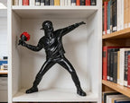Banksy Flower Thrower Sculpture, 8.5 inch Black Banksy Street Graffiti Art Statue Replica, Inspirational Sculpture Gifts Peace Hope - color: Black