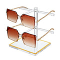 2-Tier Acrylic Sunglasses Display Stand, Clear Glasses Stand for 2 Pairs, Luxury Gold Trimmed Eyeglasses Holder for Oversized Frames & Reading Glasses, Compact Nightstand Desktop & Retail Counter - size: 1PC(2-TIER)