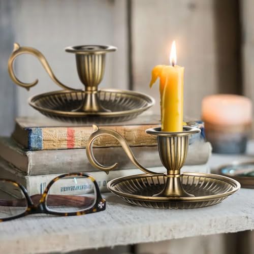 Candle Holder Candlestick Holder: Vintage Candle Stick Stand Decor with Handle, Retro Bronze Candlestick Stand for Home Party Wedding Decor Dinner Table Centerpiece
