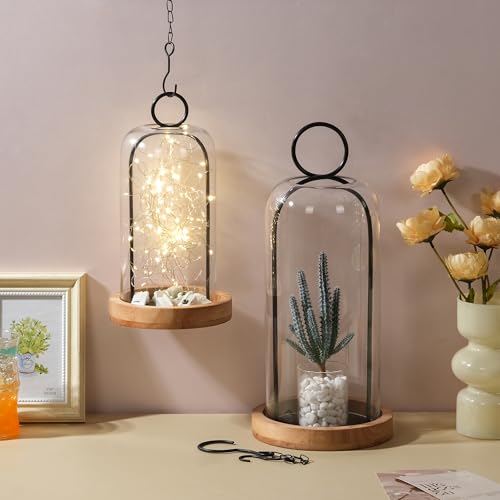 16" High Versatile Black Metal Candle Holder with Handmade Sturdy Glass Dome And Natural Wooden Base for Pillar Candle & Plants, Industrial, Farmhouse, Shabby Chic, Decorative Display Cloche Bell Jars - color: Black, size: 7"x16"