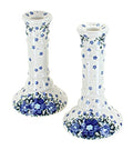 Blue Rose Polish Pottery - Blue Melanie Candlestick Pair - 7.5" Tall - Hand-Painted Polish Pottery Ceramic Candle Holders