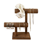 Ikee Design 2 Tier Wooden Jewelry Bracelet Watch Display Tower, Bangle Scrunchie Necklace Holder Storage Stand, 7.9 W x 4.3 D x 9.4 H in, Brown Color - color: Brown