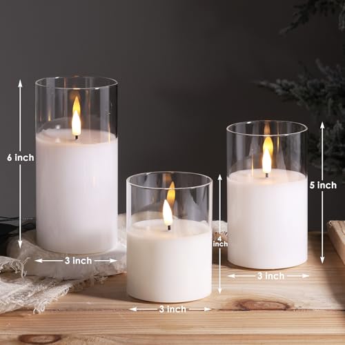 Eywamage Clear Glass Flameless Candles with Remote Timer, Flickering Battery LED Pillar Candles Set of 3 - color: Clear