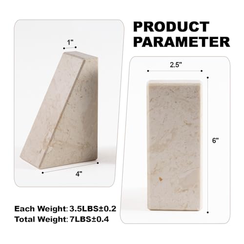 Marble Book Ends Decorative, Unique Bookends for Shelves, Bookends to Hold Heavy Books, Durable Book Holder Stopper for Home Office Desk Bookshelf Decoration, Turkey Natural Marble, Set of 2 - color: Turkey-crema Beige