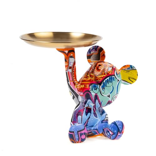 Keychain Bowl Tray Bear Statue, Resin Animal Sculpture Home Decor for Office, Living Room, Bedroom, Accessory Storage Tray for Entryway Table (Graffiti) - color: Graffiti