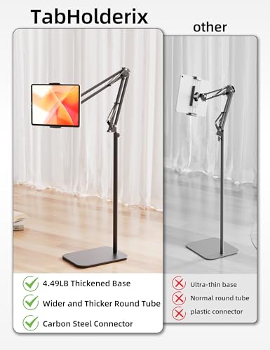 Tablet Floor Stand with 4.5LB Heavy Metal Base,Overhead Bed Phone Stand Angle Height Adjustable Holder, Universal Phone Mount for iPad iPhone Pro Air Mini, Samsung Tab, Kindle, E-Readers...