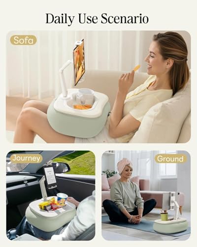 SAIJI Tablet Pillow Stand for Bed, Stable iPad Holder with Food-Grade Snack Bowl, Adjustable Kindle Pillow Stand for Reading, Suit for 4.7-15.6" Kindle,iPad,iPhone,Tablet,Green - color: Green